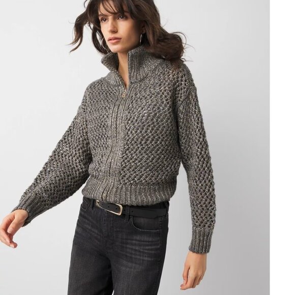 WHBM Open Stitch Zip-Up Cardigan Sweater - Picture 3 of 11